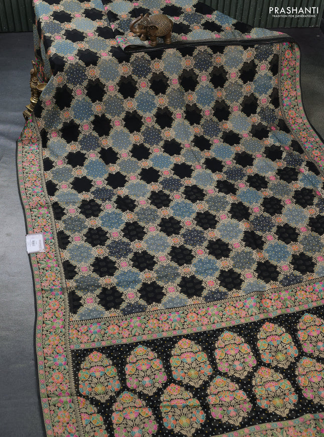 Banarasi georgette saree black and grey with bandhani prints & mina weaves