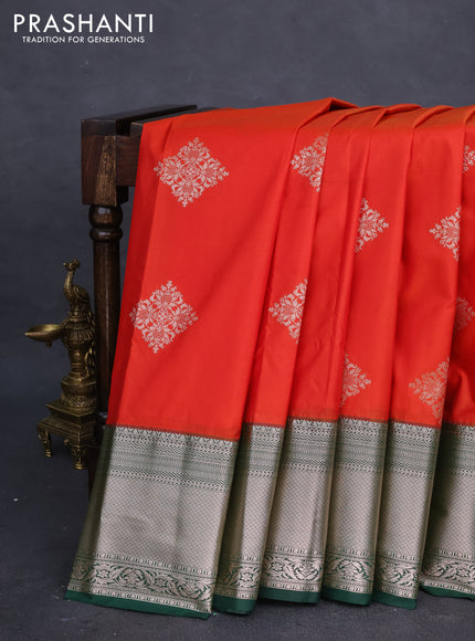 Bangalori silk saree orange and bottle green with zari woven buttas and zari woven border