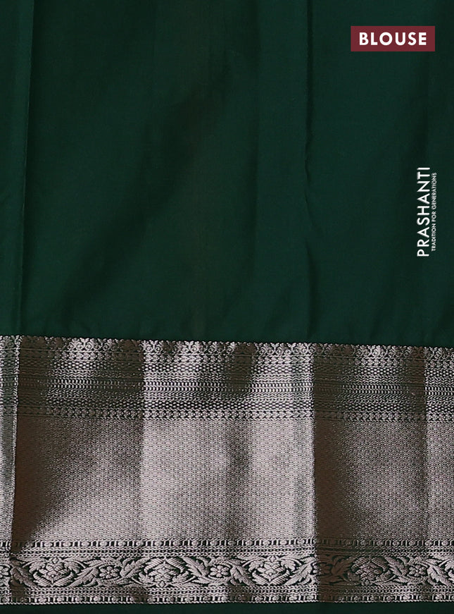 Bangalori silk saree orange and bottle green with zari woven buttas and zari woven border