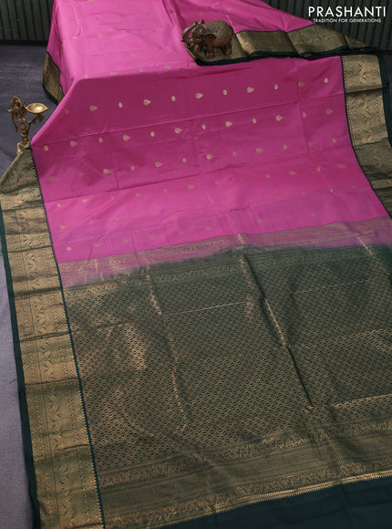 Bangalori silk saree mauve pink and bottle green with zari woven buttas and zari woven border