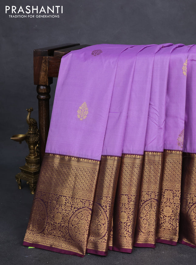 Bangalori silk saree lavender shade and wine shade with zari woven buttas and long zari woven border