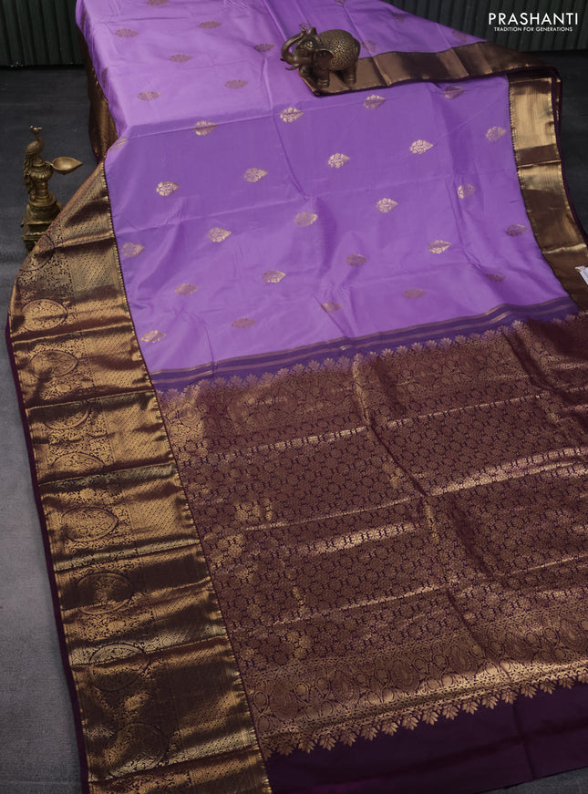 Bangalori silk saree lavender shade and wine shade with zari woven buttas and long zari woven border