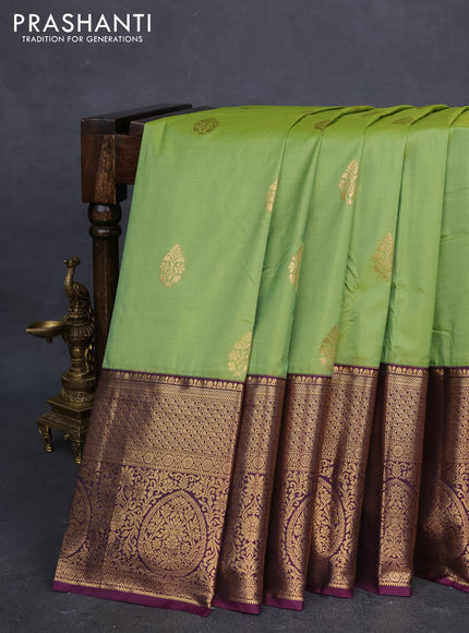 Bangalori silk saree green and wine shade with zari woven buttas and long zari woven border