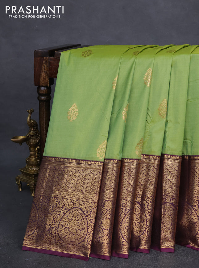 Bangalori silk saree green and wine shade with zari woven buttas and long zari woven border