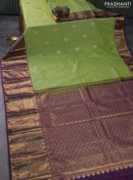 Bangalori silk saree green and wine shade with zari woven buttas and long zari woven border