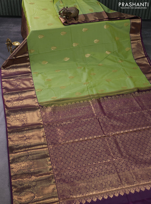 Bangalori silk saree green and wine shade with zari woven buttas and long zari woven border