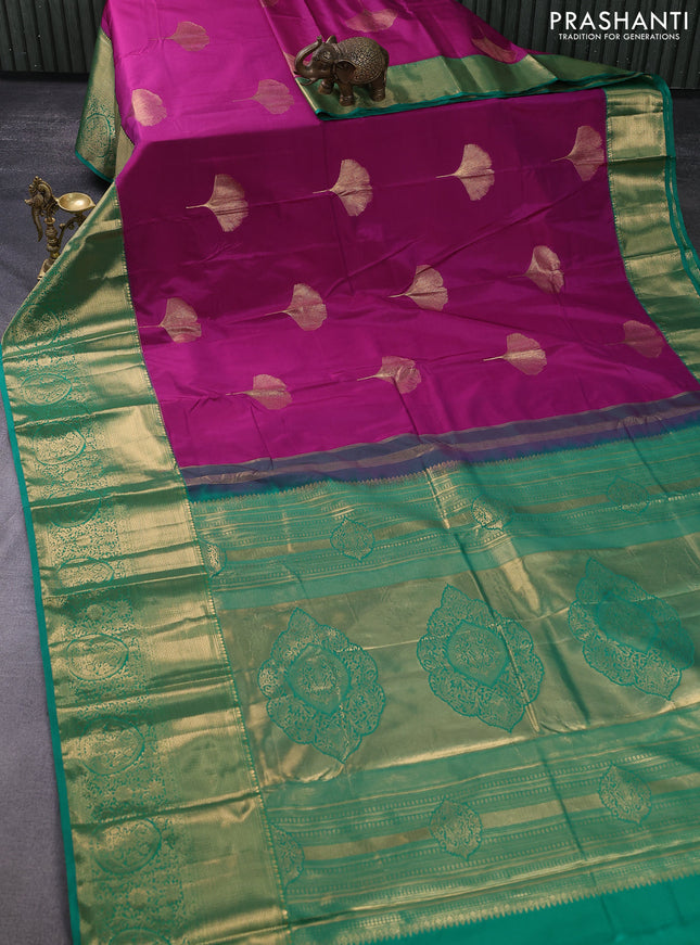 Bangalori silk saree dark magenta pink and green with zari woven buttas and long zari woven border