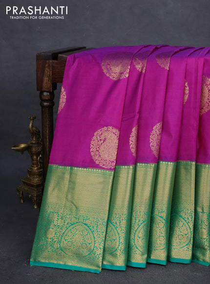 Bangalori silk saree purple and green with zari woven buttas and long zari woven border
