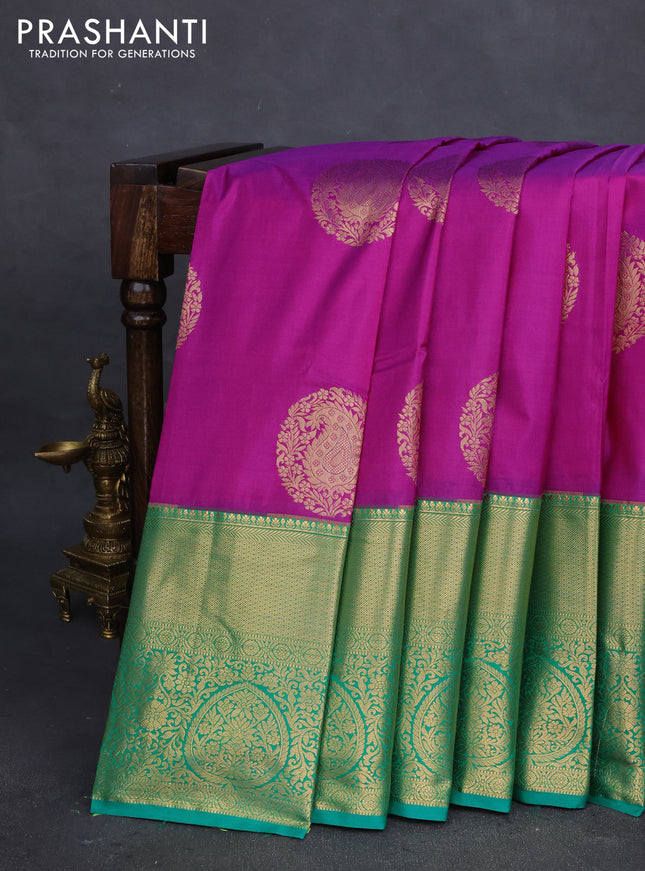 Bangalori silk saree purple and green with zari woven buttas and long zari woven border