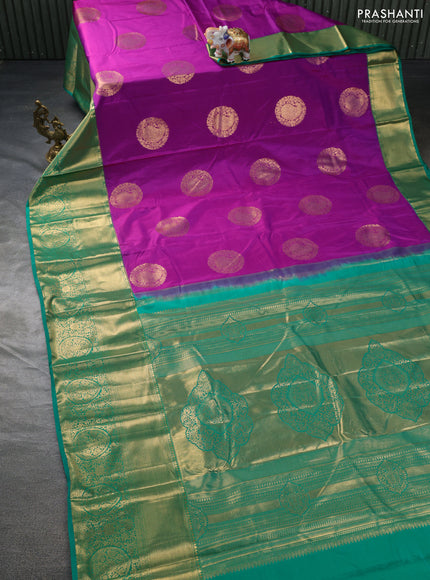 Bangalori silk saree purple and green with zari woven buttas and long zari woven border