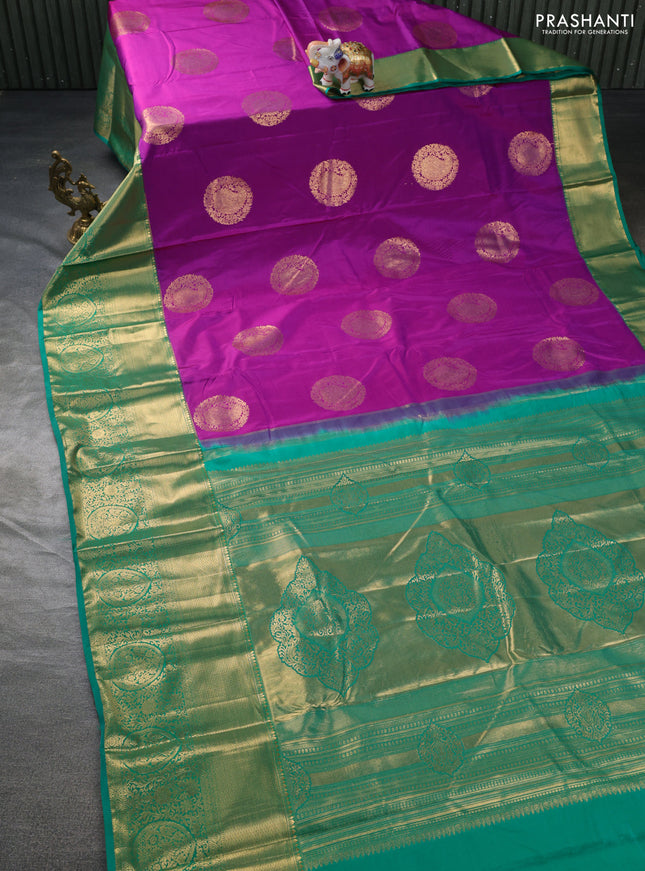 Bangalori silk saree purple and green with zari woven buttas and long zari woven border