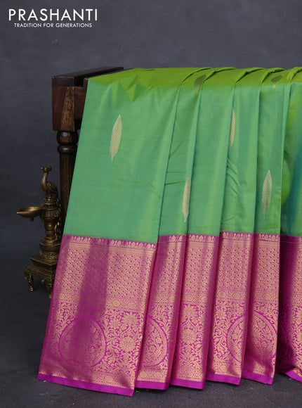Bangalori silk saree green and violet with zari woven buttas and long zari woven border