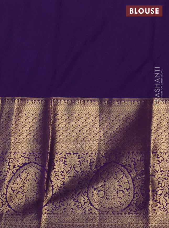 Bangalori silk saree peach orange and deep purple with zari woven buttas and long zari woven border