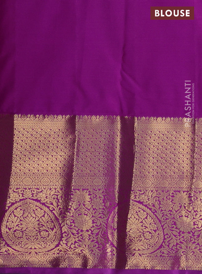 Bangalori silk saree teal green and purple with zari woven buttas and long zari woven border