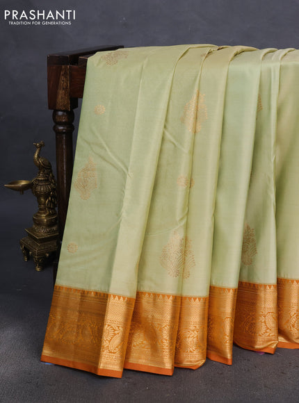 Bangalori silk saree pista green and dark mustard with zari woven buttas and zari woven border
