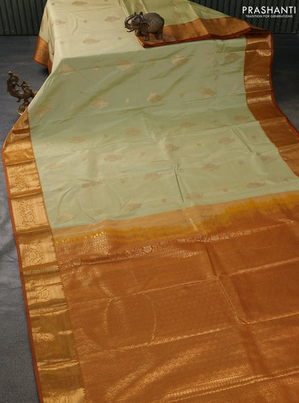 Bangalori silk saree pista green and dark mustard with zari woven buttas and zari woven border
