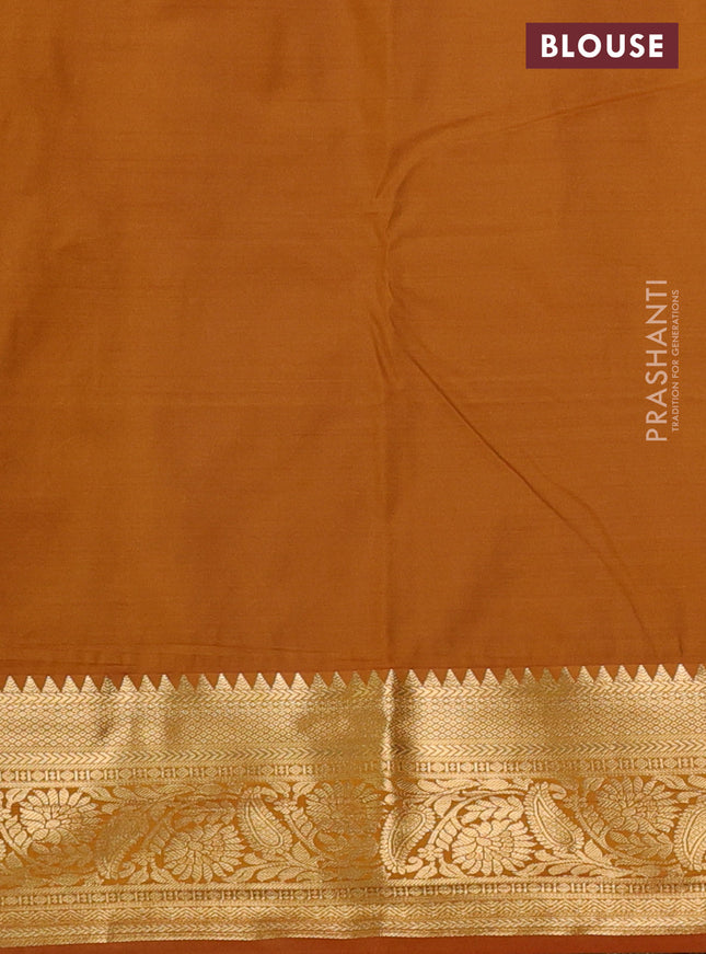 Bangalori silk saree teal blue and dark mustard with zari woven buttas and zari woven border