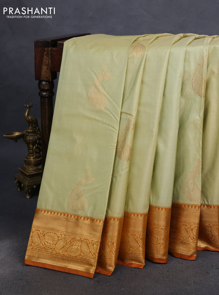 Bangalori silk saree pista green and dark mustard with zari woven buttas and zari woven border