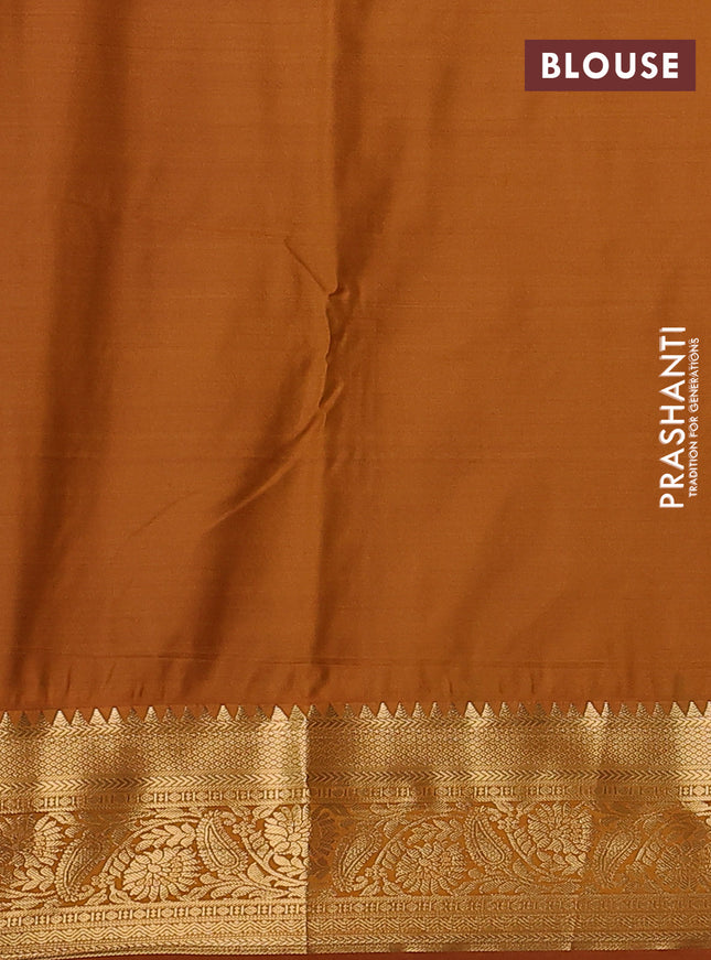 Bangalori silk saree teal blue and dark mustard with zari woven buttas and zari woven border