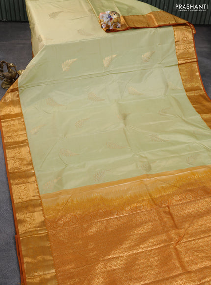 Bangalori silk saree pista green and dark mustard with zari woven buttas and zari woven border