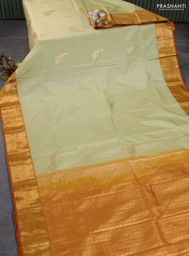 Bangalori silk saree pista green and dark mustard with zari woven buttas and zari woven border