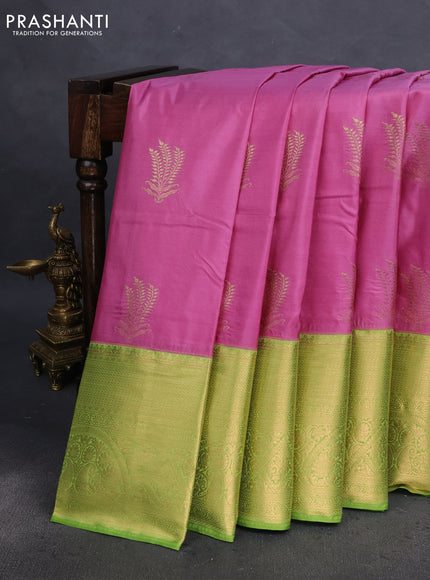 Bangalori silk saree mauve pink and green with zari woven buttas and long zari woven border