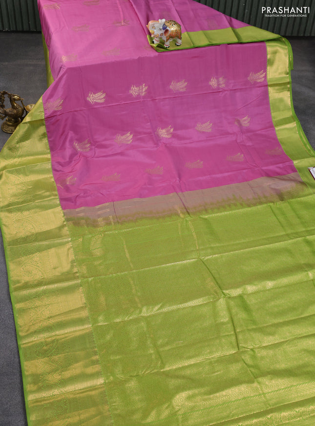 Bangalori silk saree mauve pink and green with zari woven buttas and long zari woven border