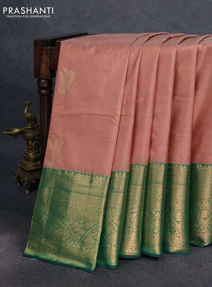 Bangalori silk saree pastel brown and green with zari woven buttas and long zari woven border