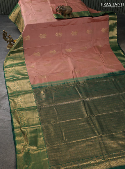 Bangalori silk saree pastel brown and green with zari woven buttas and long zari woven border