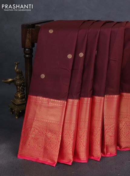 Bangalori silk saree deep maroon and pink with zari woven buttas and long zari woven border