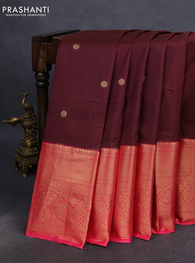Bangalori silk saree deep maroon and pink with zari woven buttas and long zari woven border