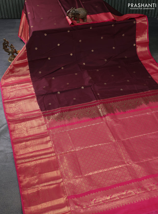 Bangalori silk saree deep maroon and pink with zari woven buttas and long zari woven border