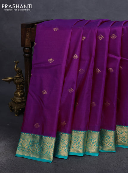 Bangalori silk saree purple and green with zari woven buttas and zari woven border