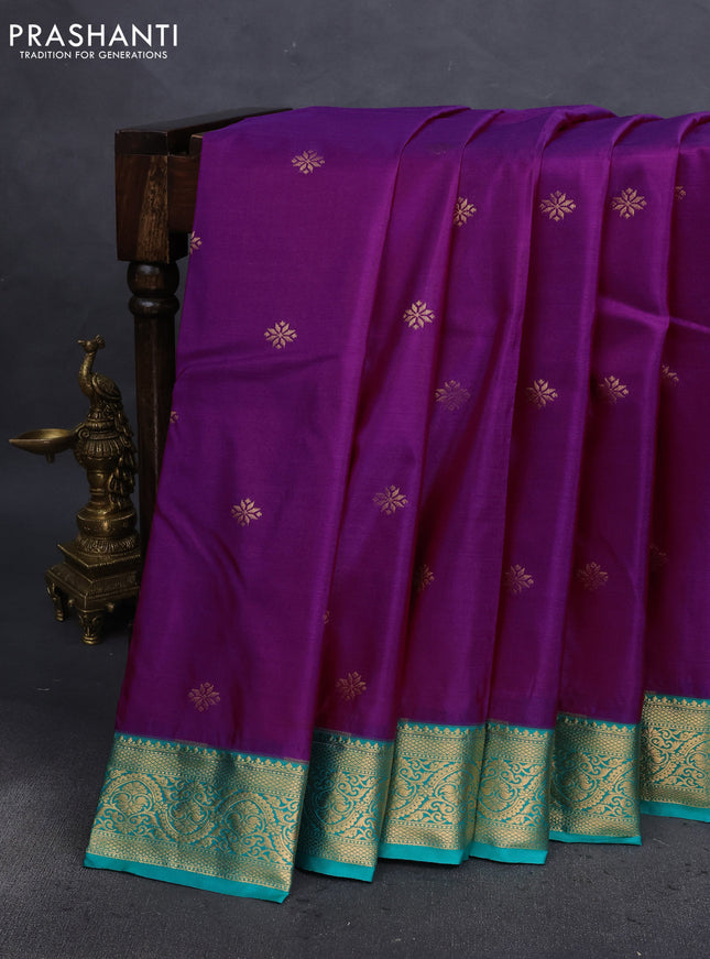 Bangalori silk saree purple and green with zari woven buttas and zari woven border