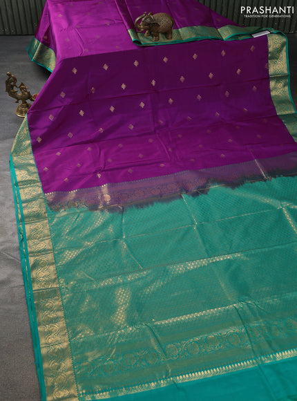 Bangalori silk saree purple and green with zari woven buttas and zari woven border