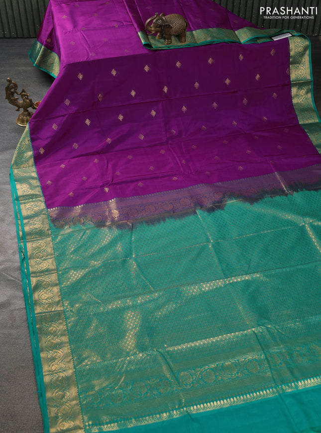 Bangalori silk saree purple and green with zari woven buttas and zari woven border