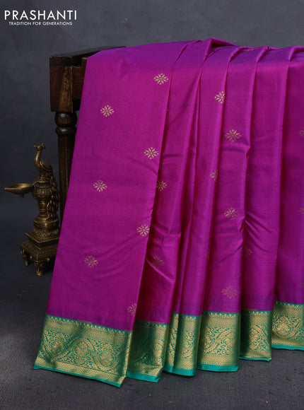 Bangalori silk saree purple and green with zari woven buttas and zari woven border