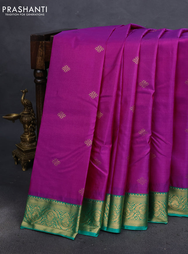 Bangalori silk saree purple and green with zari woven buttas and zari woven border