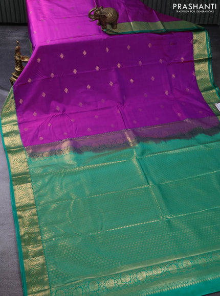 Bangalori silk saree purple and green with zari woven buttas and zari woven border
