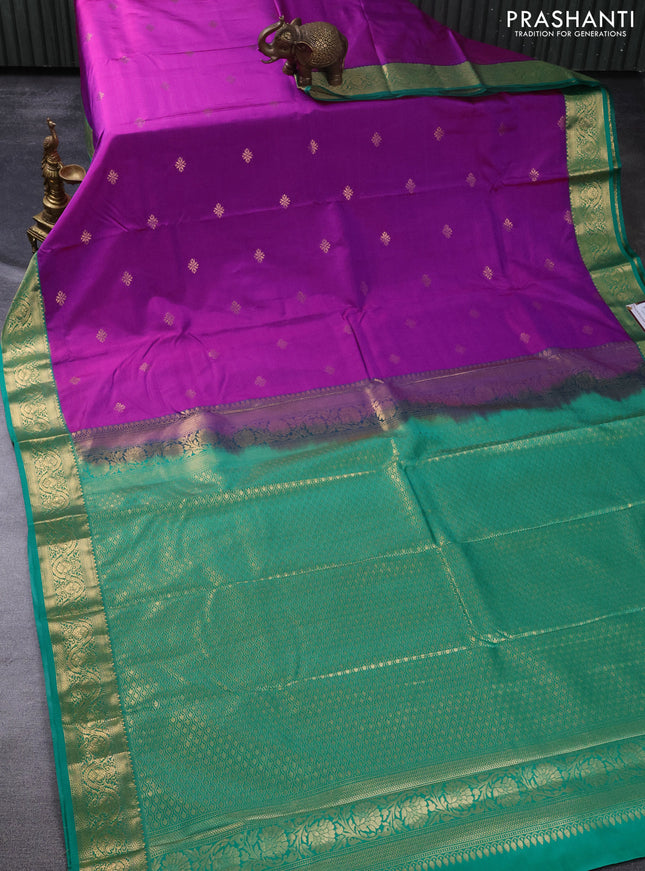 Bangalori silk saree purple and green with zari woven buttas and zari woven border