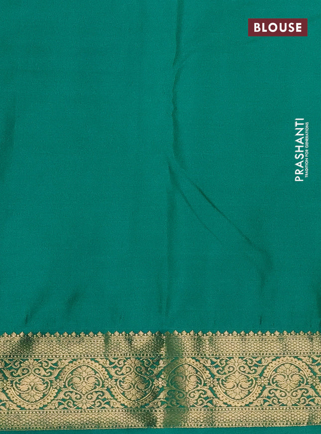 Bangalori silk saree beige and green with zari woven buttas and zari woven border
