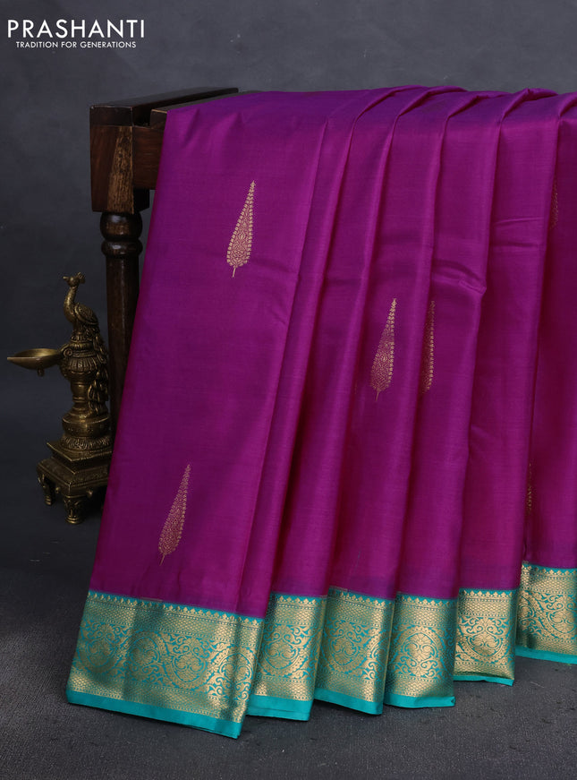 Bangalori silk saree purple and green with zari woven buttas and zari woven border