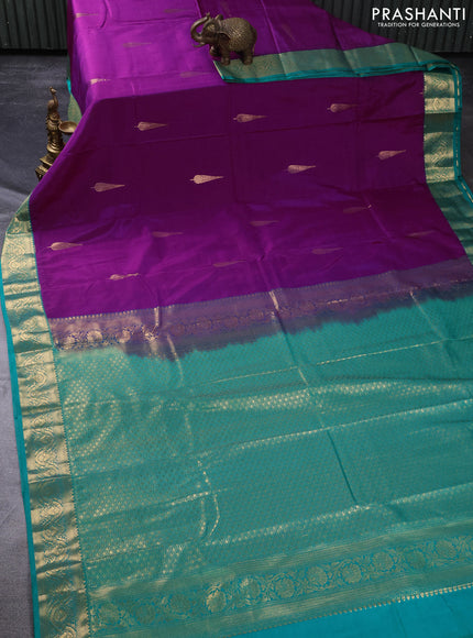 Bangalori silk saree purple and green with zari woven buttas and zari woven border