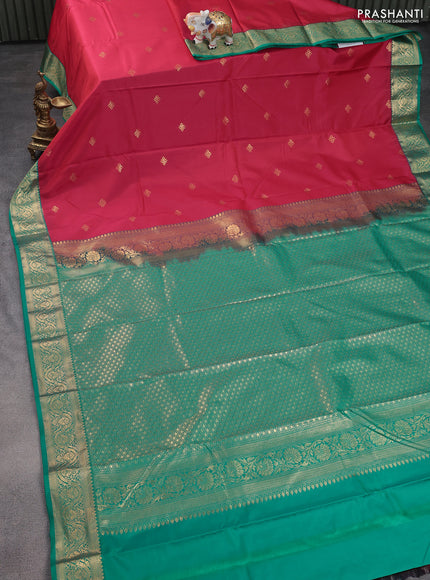 Bangalori silk saree reddish pink and green with zari woven buttas and zari woven border