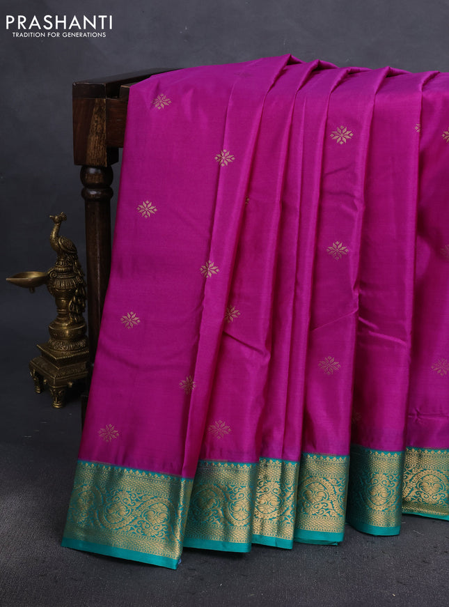 Bangalori silk saree purple and green with zari woven buttas and zari woven border