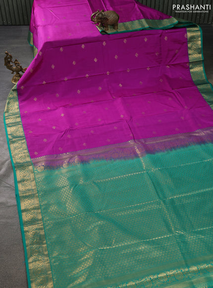 Bangalori silk saree purple and green with zari woven buttas and zari woven border