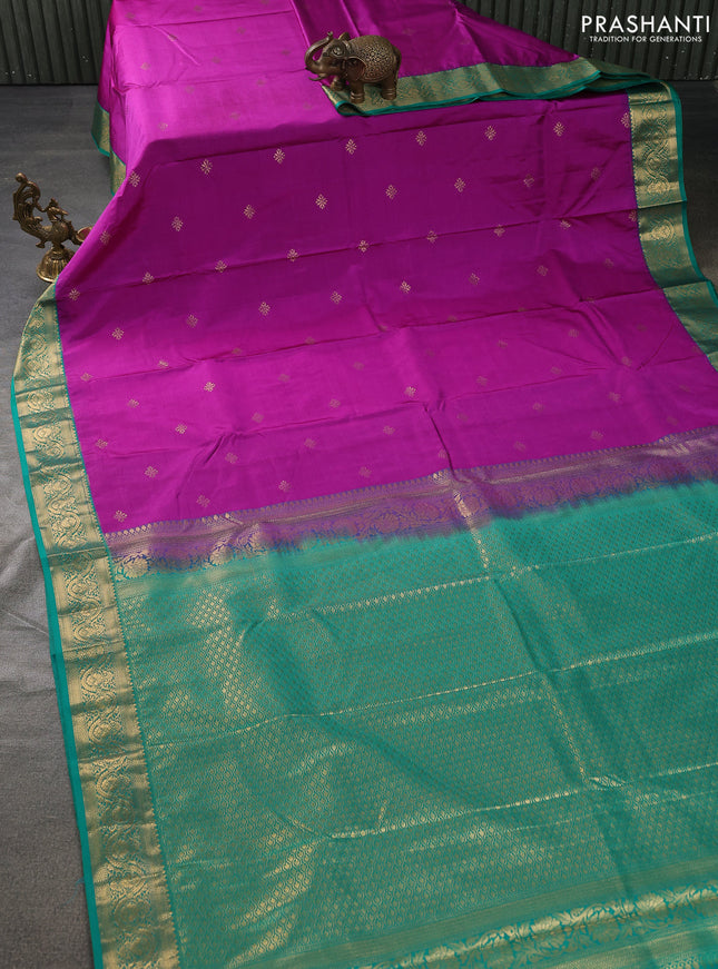 Bangalori silk saree purple and green with zari woven buttas and zari woven border