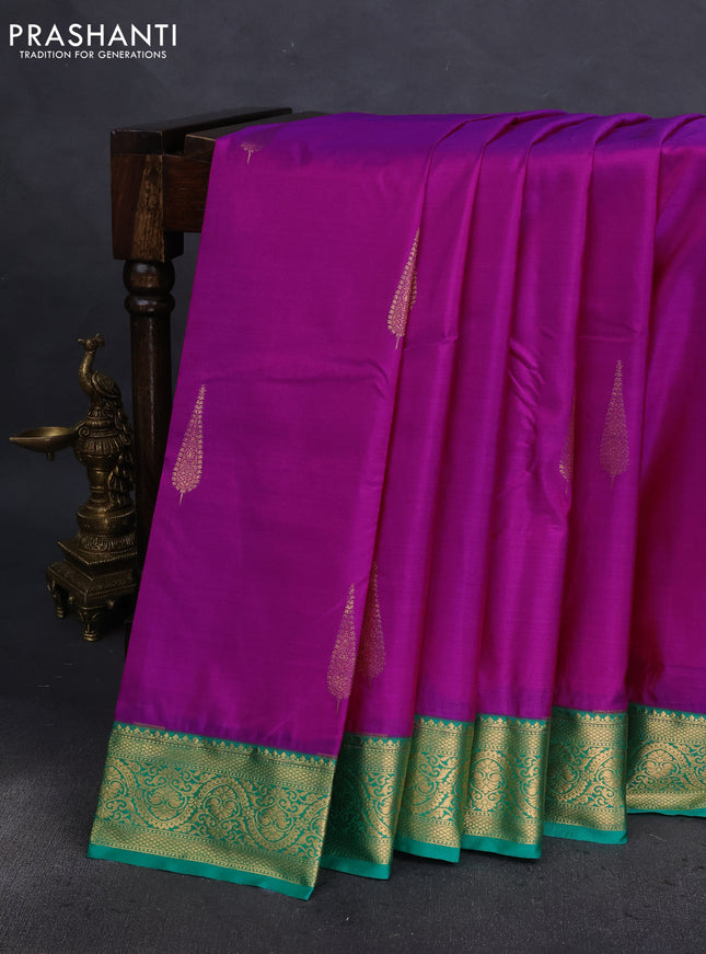 Bangalori silk saree purple and green with zari woven buttas and zari woven border