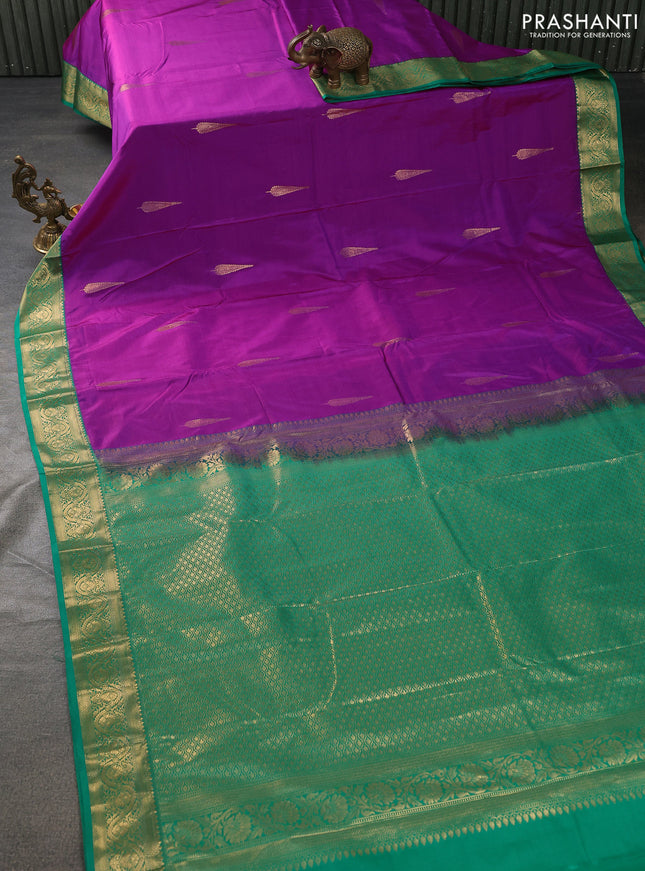 Bangalori silk saree purple and green with zari woven buttas and zari woven border