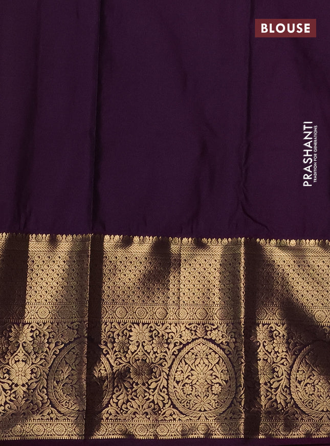 Bangalori silk saree green and deep purple with zari woven buttas and long zari woven border